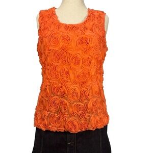 Orange 3D Rosette Sleeveless Tank Top Women's Large Romantic Dainty Fairy Core